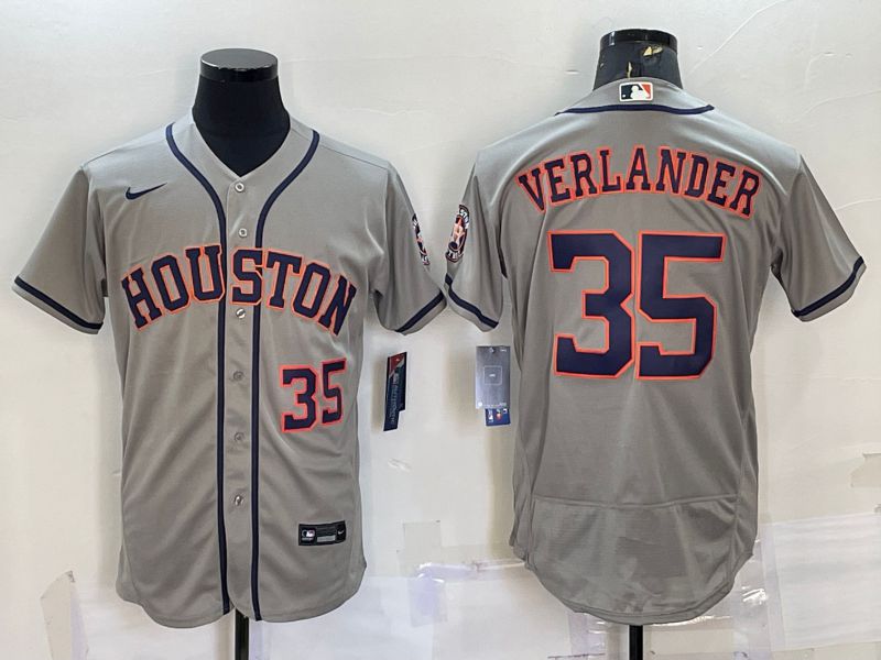 Men Houston Astros 35 Verlander Grey Elite Nike 2022 MLB Jerseys